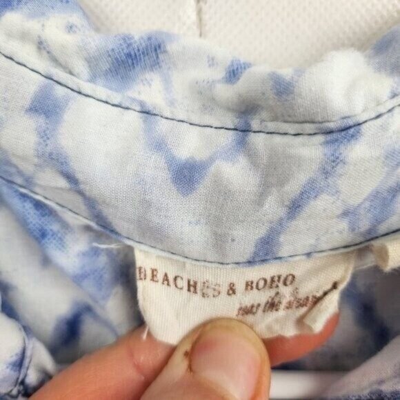 Beaches & BOHO Womens Tunic Top Medium Blue White Tie Dye Coastal Resort Hippie - Picture 3 of 9